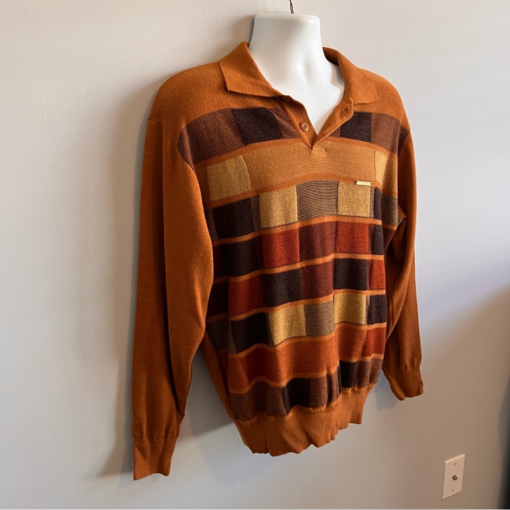 Crocodile International Men's Size L Multicolor Brown Collared LS Sweater - Picture 5 of 12